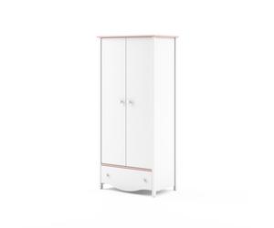 MINIO go for it, MIA Armoire - Armoire 2 portes avec 1 tiroir, 3 tablettes et 2 barres de penderie, blanc/rose