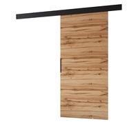 MINIO go for it - Porte coulissante PRIM A, porte intérieure 86 cm | Système de porte coulissante, Lacobel, montage mural, poignée noire, couleur : chêne Wotan / noir