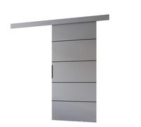 MINIO go for it - Portes coulissantes 106 cm PRIM 2K porte coulissante | montage mural, porte intérieure - bande décorative en chêne Sonoma, poignée de porte en noir, gris / noir