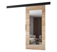 MINIO go for it - Portes coulissantes 86 cm Prim I avec Miroir | Système de porte coulissante pour chambre, éléments décoratifs, montage mural, porte intérieure - chêne Sonoma / noir
