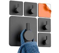 MINISMUS Crochets Adhésifs Muraux Sans Percage, Lot de 6 Crochets Autocollants Charge Lourde 5kg, Accroche Serviette Salle de Bain et Cuisine, Crochet Torchon Patère Murale, Acier Inoxydable Noir