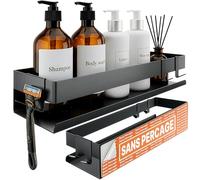 Minismus etagere douche sans percage, avec crochets mobiles et barre de securite, pour accessoires de salle de bain, adhesif ou a visser, etagere salle de bain durable, porte savon douche étagère