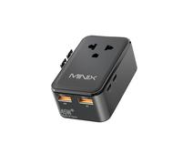 MINIX Adaptateur Prise Universelle 45W, Adaptateur Universel De Voyage GaN III 5 Ports Fin PD Charge Rapide (1 CA,2 USB-C,2 USB-A), pour EU US UK AU Voyage D’Affaires, Non Convertisseur De Tension