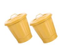 minkissy 2 Pièces Petite Poubelle de Table Jaune avec Couvercle en Fer | Format Portable, Rangement Polyvalent pour Petits Articles et Emballages, sur Plan de Travail ou Meuble de Salle de Bains