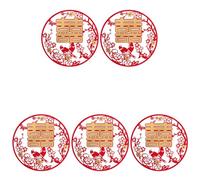 minkissy 5 Pièces Autocollant Fenêtre Double Mariage Chinois, Décoration | Tissu Floqué, Design Papier Découpé, Reste Lumineux Longtemps, Facile à Poser pour Chambre Nuptiale