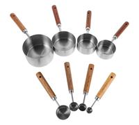 minkissy Ensemble 8 Pièces Ustensiles Cuisine en Acier Inoxydable Manches en Bois, Cuillères et Tasses à Mesurer Précises Maison Pâtisserie