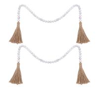 minkissy Guirlande de Perles en Bois avec Pompons Style Ferme Rustique Décoration Maison en Bois Naturel et Corde en Lin pour Ambiance Champêtre