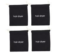 minkissy Lot de 4 Paquet de Rangement en Toile Coton 330x300 Mm Noirs à Cordon de Serrage pour Sèche-Cheveux, Pochettes Multifonctions Portables pour Voyage et Salle de Bain