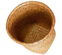 minkissy Panier de rangement tressé Cache Pot Rond en Paille Khaki Décoratif pour Plantes et Rangement Maison pour Salle de Bain Anse