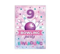 Minkocards Lot de 12 cartes d'invitation pour 9e anniversaire d'enfant, bowling, bowling, invitations pour neuvième anniversaire de fille