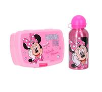 Minnie Boîte à goûter Disney Mouse avec bouteille d'eau - Set de boîtes à goûter pour enfants, 2 pièces, rose, idéal pour l'école, le jardin d'enfants & les excursions