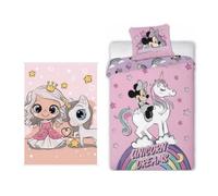Minnie Licorne - Ensemble parure de couette 140 x 200 cm + taie d'oreiller + Plaid 100 x 140 cm.
