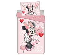 Minnie Mouse Balloon Housse de Couette 140x200 + Taie 100% Coton Disney | Parure de lit réversible 1 personne | Coton naturel respirant Oeko-Tex | Disney officiel | Fille | Cadeau | Idée cadeau