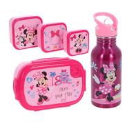 Minnie Mouse Coffret Déjeuner Enfant - Set 5 Pièces avec Boîte à Lunch, 3 Boîtes Snack & Gourde - Rose - Idéal pour l’École, la Crèche & les Sorties - Cadeau Fille