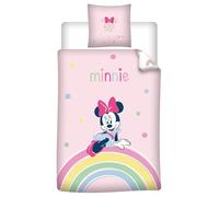Minnie Mouse Rainbow Housse de Couette 140x200 + Taie 65x65 Rose Polycoton | Parure de lit réversible 1 personne | Polycoton séchage rapide | Disney officiel | Fille & ado | Cadeau | Idée cadeau