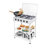 MINRS Barbecue à gaz 5 brûleurs avec couvercle - Barbecue à gaz - Brûleurs individuels - Réglage indépendamment - Station de barbecue à gaz - Réchaud à gaz avec fonctionnement à gaz - Blanc