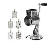 MINRS Râpe à fromage manuelle avec 5 lames de tambour interchangeables et ventouse - Trancheuse à légumes rapide pour fromage, glace, concombre, carottes, noix (argenté)