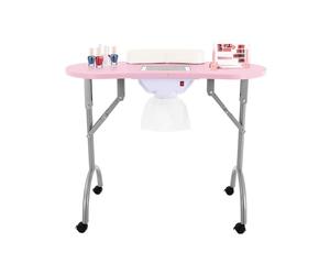 MINRS Table de manucure pliable avec ventouse - Table de manucure portable avec 3 sacs d'aspirateur - Coussinet de poignet et sac de transport étanche - Capacité de charge : 30 kg - Rose
