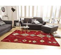 Mint Rugs Geometric Tapis de Salon, à Poils Longs, Doux et Moelleux, Style bohème, Design Ethnique, pour Chambre d'enfant, Chambre à Coucher, Cuisine, Couloir, Rouge Multicolore, 160 x 230 cm