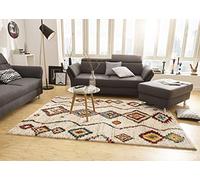 Mint Rugs Geometric Tapis de Salon à Poils Longs, Doux, Moelleux, à Poils Longs, flokati Boho, Design Ethnique, pour Chambre d'enfant, Chambre à Coucher, Cuisine, Couloir, crème, 80 x 150 cm