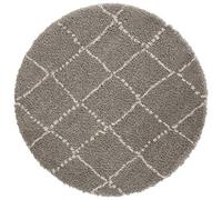 Mint Rugs Hash Tapis Rond à Poils Longs pour Salon, Cuisine, Couloir ou Chambre à Coucher Gris/crème Ø 120 cm, Polypropylène
