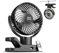 Minthouz Ventilateur à clip 8000 mAh, ventilateur de table USB de 15,2 cm, 4 niveaux de vent, autonomie maximale de 38 h, éclairage, minuterie, rotation à 360 °, ventilateur portable pour bureau