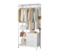 Mintnook Portant vêtements Robuste，penderie avec 3 tiroirs Rangement，Blanc | Matériaux écologiques，Montage facile，Structure panneaux et cadre métallique, robuste et durable，Grande capacité de rangement