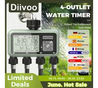 Minuteur d'arrosage Diivoo 4 zones, programmable, automatique, avec fonction de report de pluie, modes manuel/automatique, pour pelouse et jardin 4 ZONE-NH