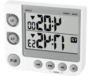 Minuteur de cuisine électronique Dual Timer Memory, blanc, 3 niveaux de volume