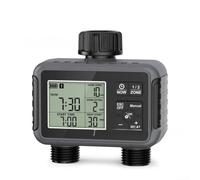 Minuteur d'eau automatique avec 2 zones indépendantes, contrôleur de robinet de jardin à double sortie, minuterie d'arrosage programmable étanche IPX5 pour système d'irrigation extérieur de pelouse