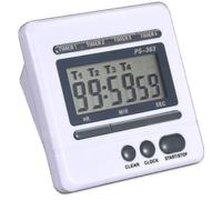 Minuteur numérique 4 canaux - 3 modes horloge chronomètre Alarmes distinctes - Cuisine et laboratoire - Blanc ou gris
