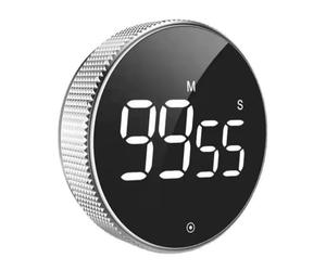 Minuteur Relaxdays 99 Min, écran LED dimmable, magnétique, Son 3 Niveaux (Fort-muet), Compte à rebours/Chrono, Argent