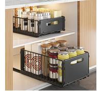 MIPAN.2Pcs Tiroir Coulissant Cuisine Noir - Organisateurs de placard extensibles - 38 x 25 x 10 cm + 38 x 25 x 19 cm