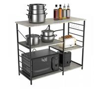 MIPAN.90x83x39 cm Étagère de Cuisine - Support de Four à Micro-Ondes - Meuble Cuisine pour ustensiles Avec 8 Crochets - Gris