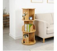 MIPAN. BIBLIOTHÈQUE ROTATIVE À 360° - UNITÉ DE RANGEMENT SUR PIED - TROIS NIVEAUX - 40*40*98CM - COULEUR BOIS NATUREL