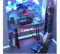MIPAN. Bureau De Gaming Multifonction Réglable En Hauteur - Bloc Multiprise Avec Éclairage (Prise Ue) - 100 X 50 X 75 Cm - Noir