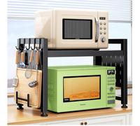 MIPAN.Cuisine Micro Ondes Etagere Rangement - Étagère pour Micro-Ondes - Extensible - Pour épices, conserves, Bouteilles - Noir