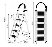 MIPAN .Escabeau 5 Marches avec Plateforme de Travail - Escabeau Pliable - Antidérapantes -Max:150kg - Blanc