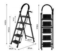 MIPAN .Escabeau 5 Marches avec Plateforme de Travail - Escabeau Pliable - Antidérapantes -Max:150kg - Noir