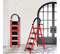 MIPAN ESCABEAU Escabeau-Pliable-5 marches-Echelle à main courante pour la maison-152*87*39cm rouge