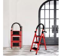 MIPAN ESCABEAU104*57*41.5 cm 3 marches avec pieds antidérapants convient pour la maison la cuisine le garage le bureau rouge