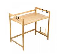 MIPAN Etagere Rangement Cuisine Micro-Ondes Rack en Bambou,avec 4 Crochets Et Support de Planche à Découper