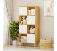 MIPAN.Jaune Bibliothèque avec 8 Cubes, Meuble de Rangement, Bibliothèque Étagère Rangement avec 4 Portes - 64.5x30x138cm