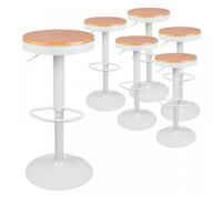 MIPAN. Lot de 6 Tabouret Bar Bois Rond - Chaises Chaises Haute de Bar en Bois - Coiffure Assise Ilot Central Cuisine - Blanc