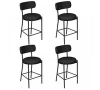 MIPAN.Tabouret de Bar Lot de 4 - Tabouret de Bar Noir - Chaise Haute de Bar avec Pied en Métal pour îlot de Cuisine - Peluche