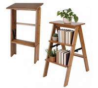 MIPAN. Tabouret Échelle Pliant À Trois Marches Escabeau 35 X 47 X 59 CM Couleur Bois Naturel