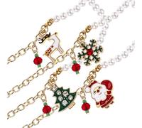 Mipcase Bracelet de Noël Décoratif Perles et Pendentifs Sapin Père Noël Bonhomme de Neige et Renne - Lot de 4 Bracelets Ornements de Poignet Festifs pour Présents de Fête