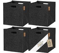 Miqio® Lot de 4 boîtes de rangement design en feutre | 30 x 30 x 30 cm | Organiseur pliable | Panier de rangement | Boîte d'étagère Kallax Insert | Gris foncé