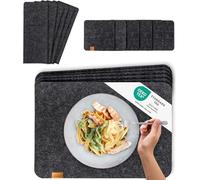 Miqio® Set de Table de qualité supérieure avec Dessous de Verre et Poches à Couverts, Gris avec Application en Cuir (Set pour 6 Personnes)