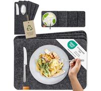 MIQIO® - Set de Table Design 12 Pièces Feutre et Cuir pour 4 Personnes, Lavable, 4 Sets, 4 Dessous de Verres, 4 Pochettes Porte-Couverts (Gris Foncé Anthracite)